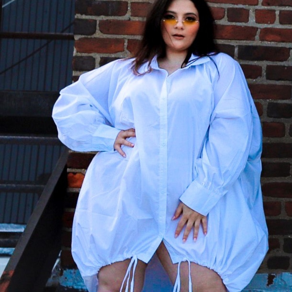 Venice Unique Long Sleeve Loose Fit Adjustable Drawstring White Shirt